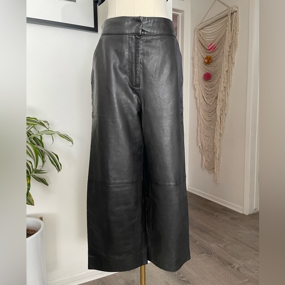 Dkny Pants - DKNY Genuine Leather Wide Leg Cropped Pants 6